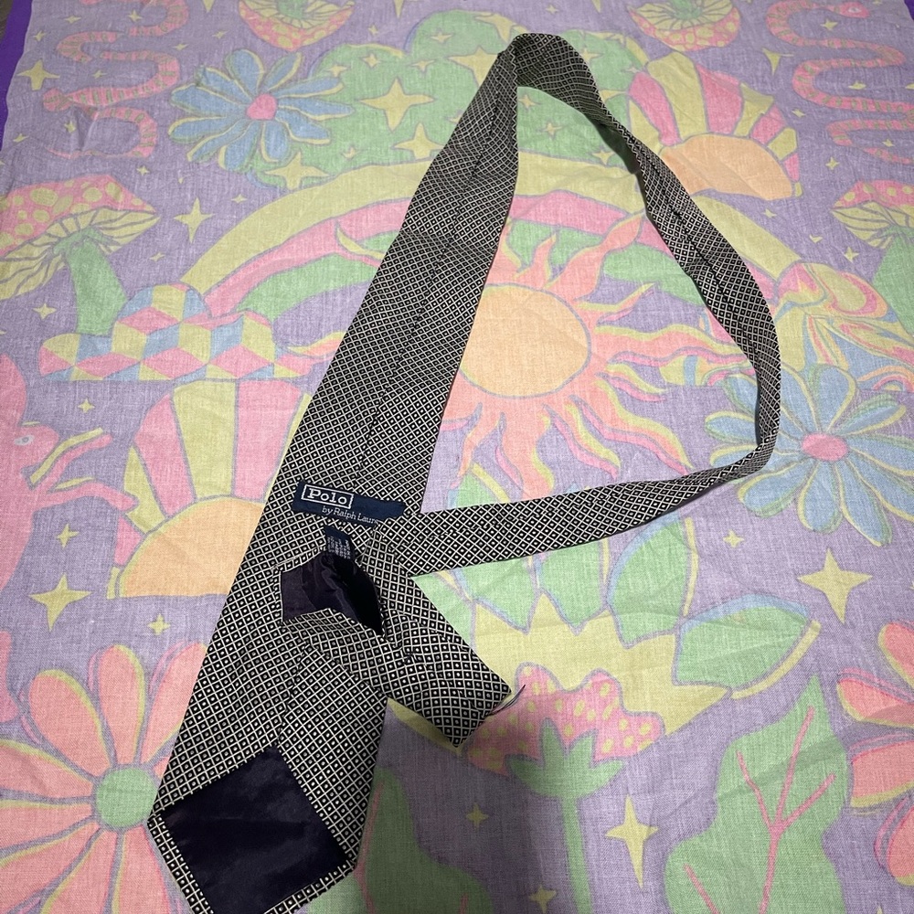 Polo by Ralph Lauren Black & White Diamond Pattern Silk Tie
